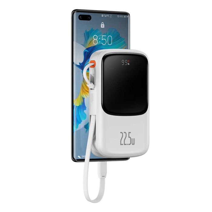 Baseus Qpow Pro Digital Display Fast Charge 20W з вбудованим кабелем Type-C на 10000 mAh (PPQD020102) White