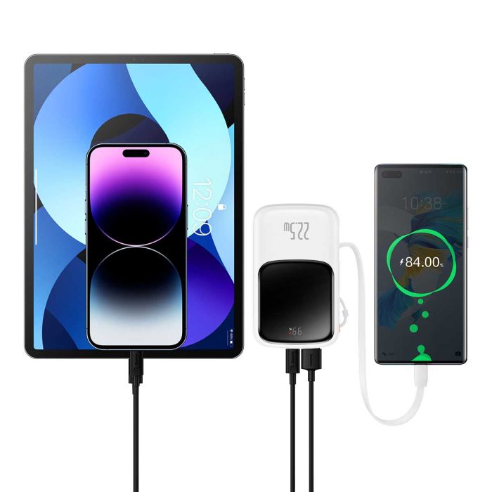 Baseus Qpow Pro Digital Display Fast Charge 20W з вбудованим кабелем Type-C на 10000 mAh (PPQD020102) White