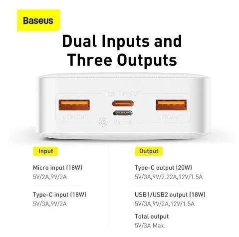 Baseus  AirPow 20000 mAh, 20W, White (PPAP20K)
