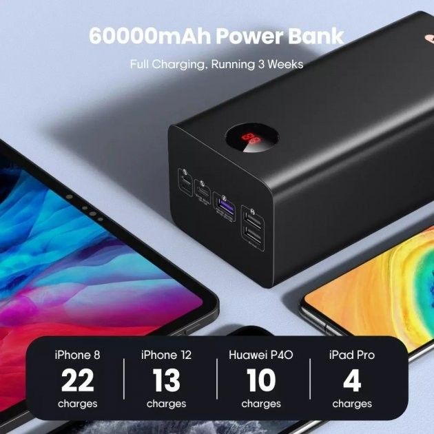 Romoss PEA60 60000 mAh (3USB+Type-C) з швидкою зарядкою 22.5W SCP QC3.0 PD3.0, чорний