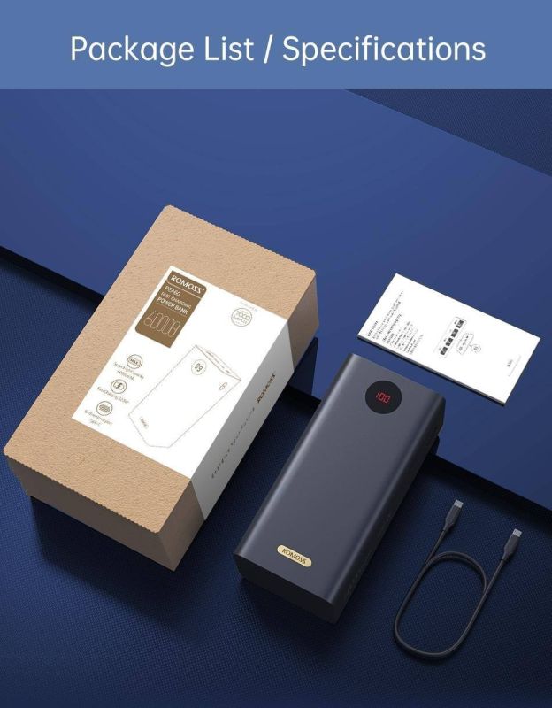 Romoss PEA60 60000 mAh (3USB+Type-C) з швидкою зарядкою 22.5W SCP QC3.0 PD3.0, чорний