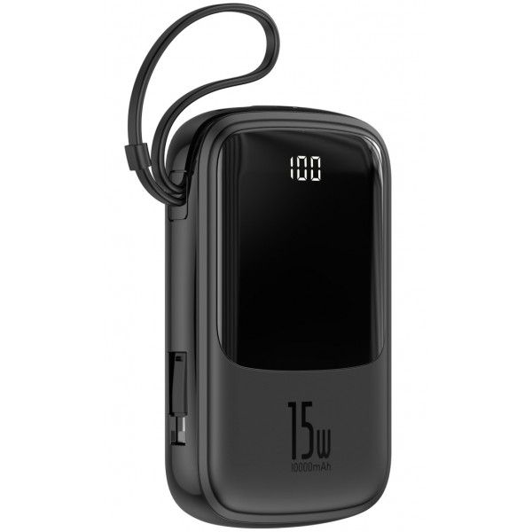 Повербанк портативное зарядное устройство Power Bank Baseus Q Pow 10000 mAh premium 15W 3A с технологией QC3.0+PD3.0 и iP кабелем карманная стильная батарея Mini Black