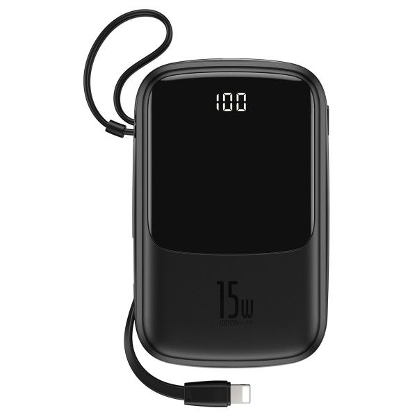 Baseus Q Pow 10000 mAh premium 15W 3A с технологией QC3.0+PD3.0 и iP кабелем карманная стильная Mini Black