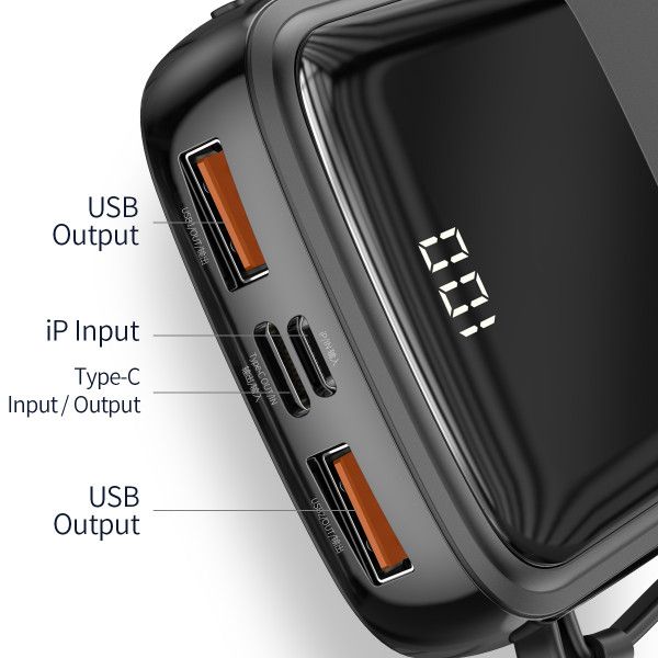 Baseus Q Pow 10000 mAh premium 15W 3A с технологией QC3.0+PD3.0 и iP кабелем карманная стильная Mini Black