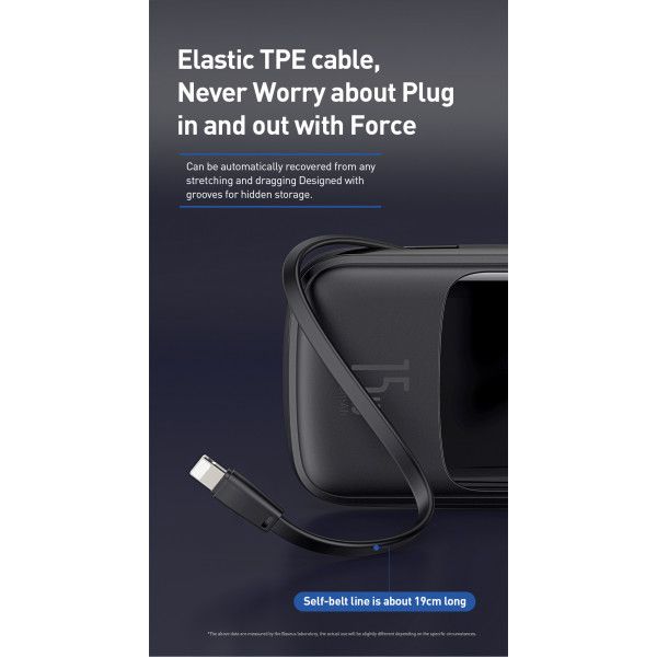 Baseus Q Pow 10000 mAh premium 15W 3A с технологией QC3.0+PD3.0 и iP кабелем карманная стильная Mini Black