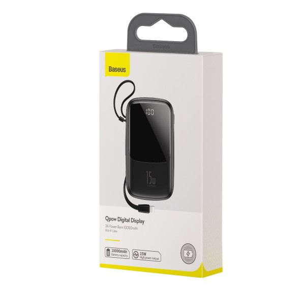 Baseus Q Pow 10000 mAh premium 15W 3A с технологией QC3.0+PD3.0 и iP кабелем карманная стильная Mini Black