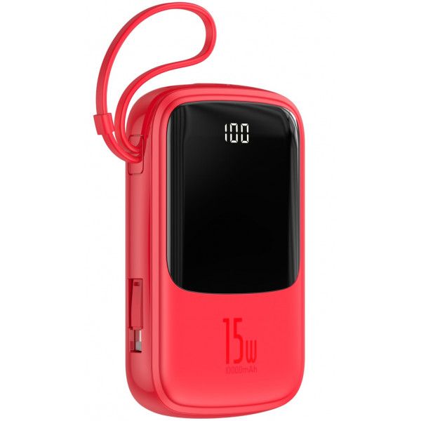 Повербанк портативное зарядное устройство Power Bank Baseus Q Pow 10000 mAh premium 15W 3A с технологией QC3.0+PD3.0 и iP кабелем карманная стильная батарея Mini Red