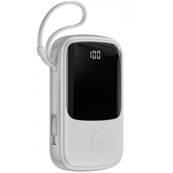 Baseus Q Pow 10000 mAh premium 15W 3A с технологией QC3.0+PD3.0 и Type-C кабелем карманная стильная Mini White