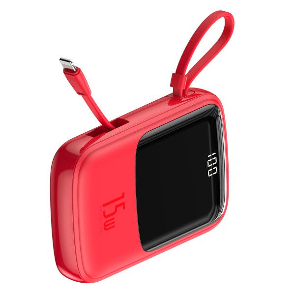 Baseus Q Pow 10000 mAh premium 15W 3A с технологией QC3.0+PD3.0 и iP кабелем карманная стильная Mini Red