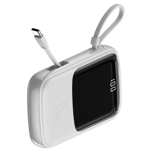 Baseus Q Pow 10000 mAh premium 15W 3A с технологией QC3.0+PD3.0 и Type-C кабелем карманная стильная Mini White