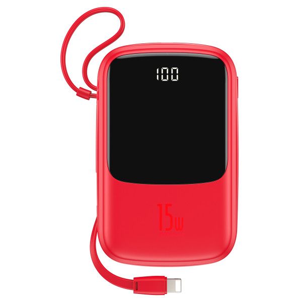 Baseus Q Pow 10000 mAh premium 15W 3A с технологией QC3.0+PD3.0 и iP кабелем карманная стильная Mini Red