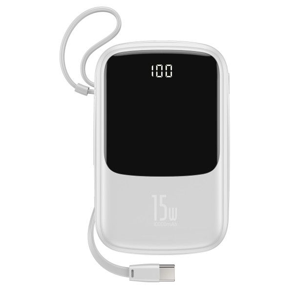 Baseus Q Pow 10000 mAh premium 15W 3A с технологией QC3.0+PD3.0 и Type-C кабелем карманная стильная Mini White