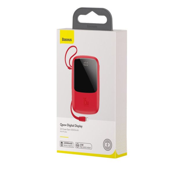 Baseus Q Pow 10000 mAh premium 15W 3A с технологией QC3.0+PD3.0 и iP кабелем карманная стильная Mini Red
