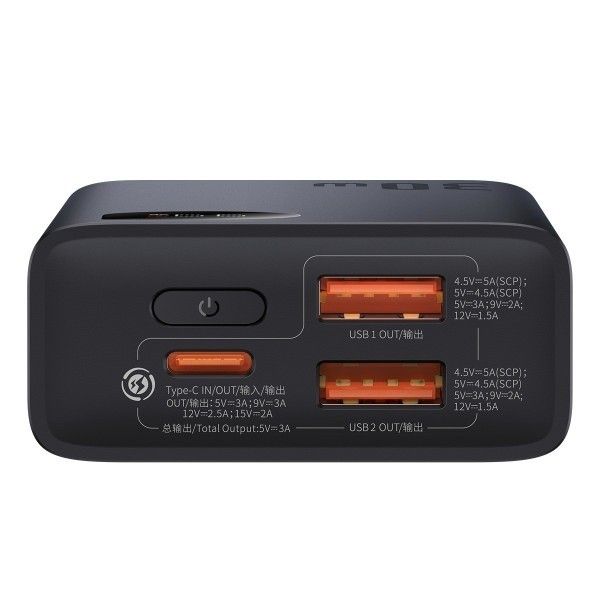 Baseus  Adaman Metal Digital Display 20000 mAh 30W з 2 роз'ємами USB та 1 Type-c Чорний
