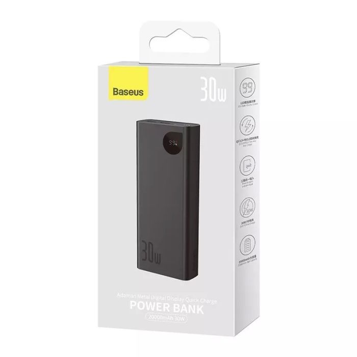 Baseus  Adaman Metal Digital Display 20000 mAh 30W з 2 роз'ємами USB та 1 Type-c Чорний