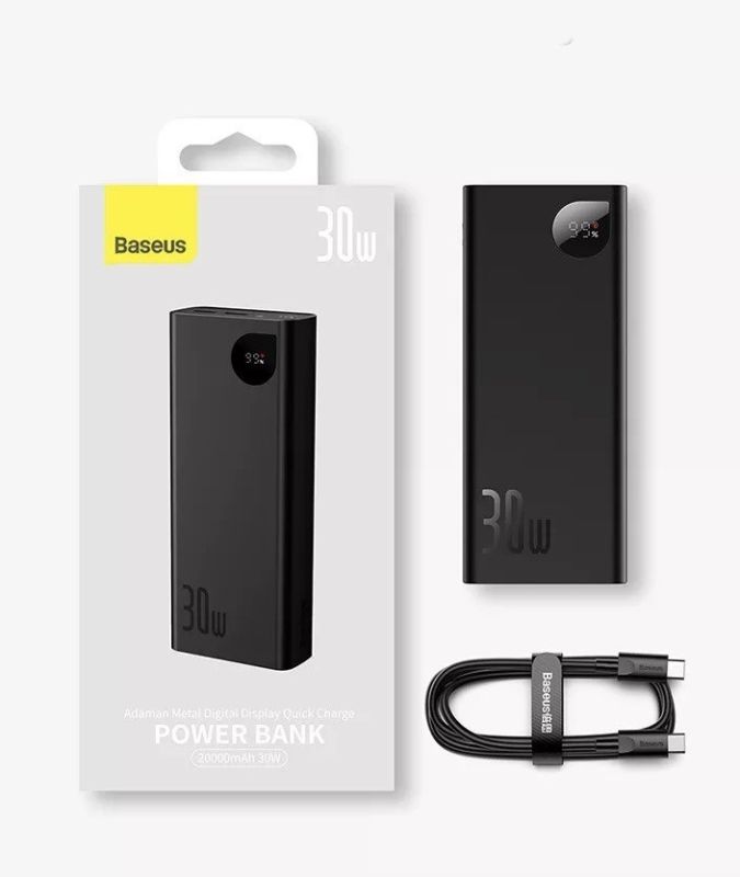 Baseus  Adaman Metal Digital Display 20000 mAh 30W з 2 роз'ємами USB та 1 Type-c Чорний