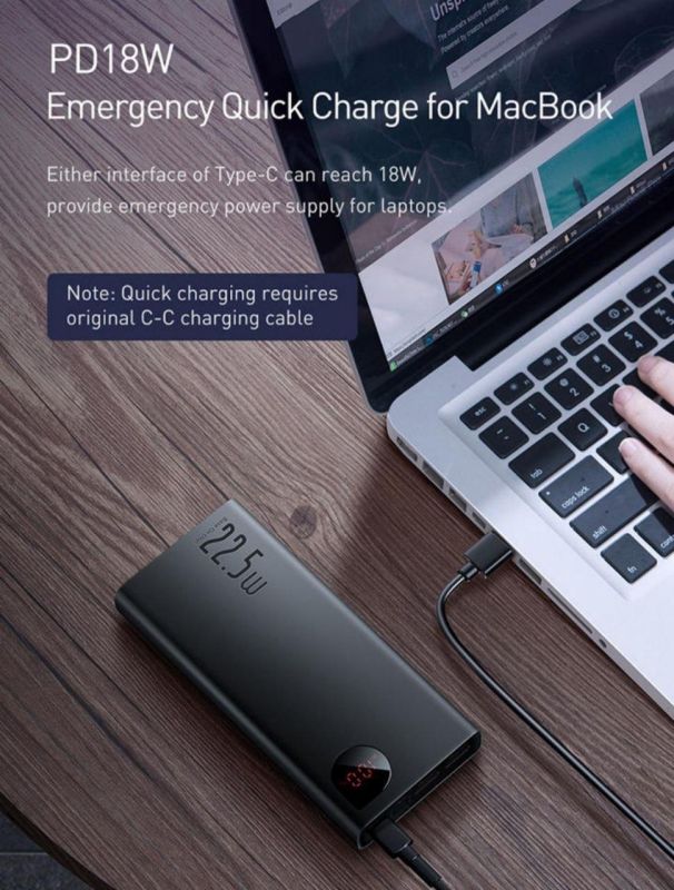 Baseus  20000 mAh 22.5W 2xUSB 2.1A, micro-USB, Type-C, портативна батарея