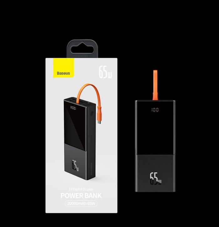 Baseus Elf 20000 mAh 2USB/1Type-C+Type-C Cable, 5A/65W Black (PPJL000001)