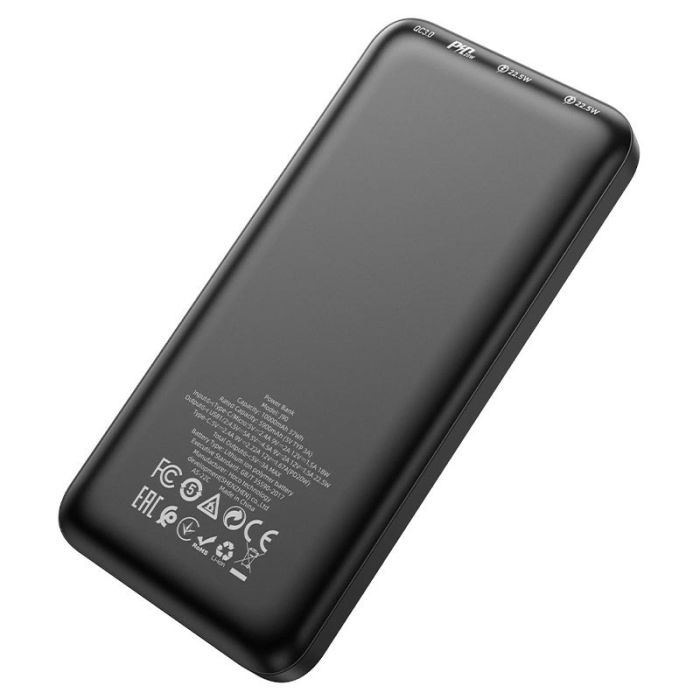Hoco J90 зі швидкою зарядкою (10000 mAh, 22.5W+PD20W, 1USB/1Type-C, 20W/3A, з LED дисплеєм) - Чорний