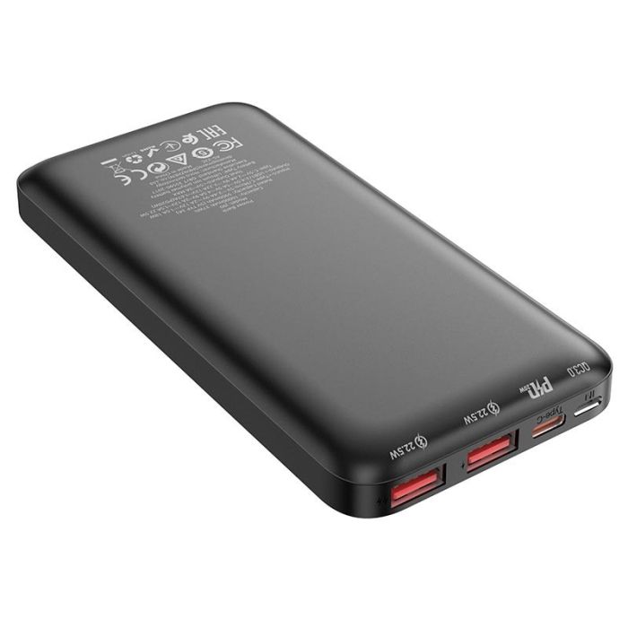 Hoco J90 зі швидкою зарядкою (10000 mAh, 22.5W+PD20W, 1USB/1Type-C, 20W/3A, з LED дисплеєм) - Чорний