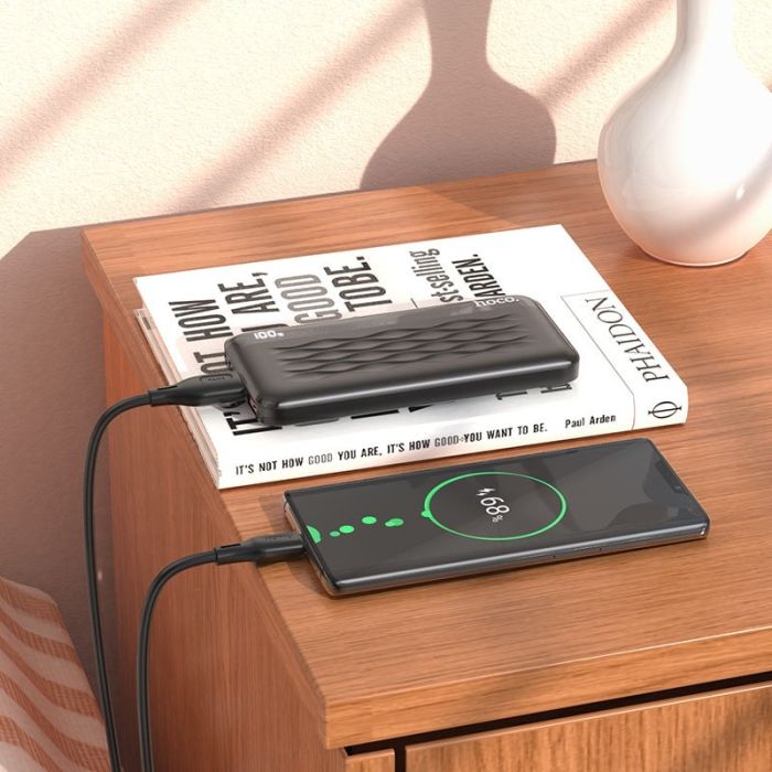 Hoco J90 зі швидкою зарядкою (10000 mAh, 22.5W+PD20W, 1USB/1Type-C, 20W/3A, з LED дисплеєм) - Чорний