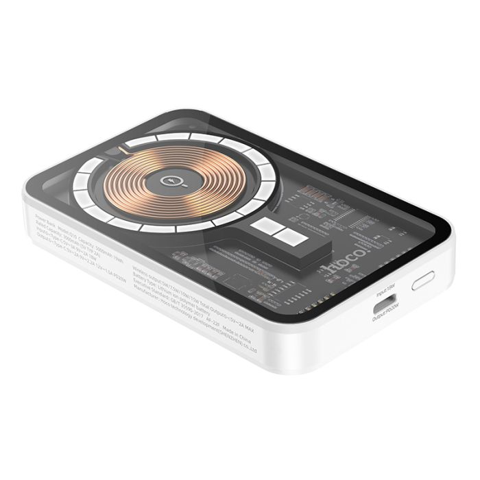 Hoco Transparent discovery edition magnetic fast charge Q10 5000 mAh |Type-C, 3A/20W, QC/PD| white