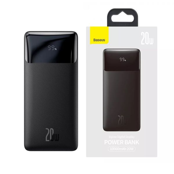Зовнішній портативний акумулятор Baseus Bipow Digital Display 10000mAh 20W 3A з технологією QC3.0+PD3.0 із виходами 2USB+Type-C (чорний)