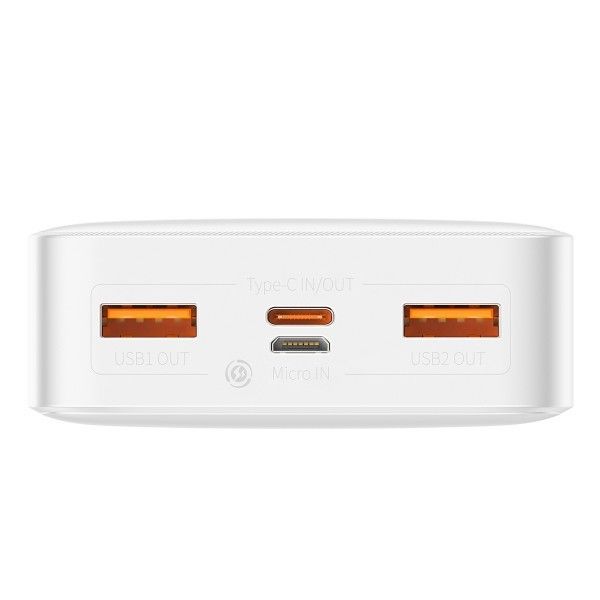 Зовнішній акумулятор повербанк Power Bank BASEUS 20000mAh |2USB / 1Type-C, PD / QC, 20W, 3A| White