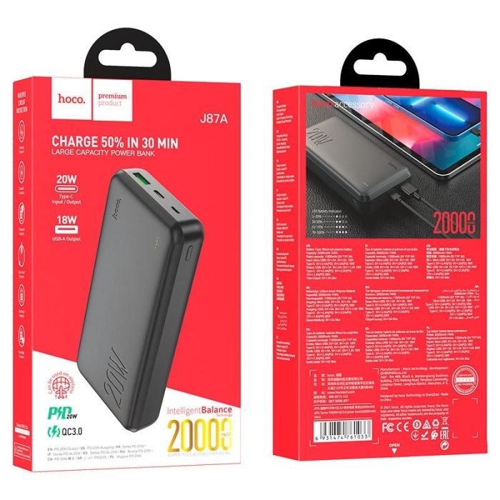 Hoco J87A Black 20000 mAh 20W швидка зарядка