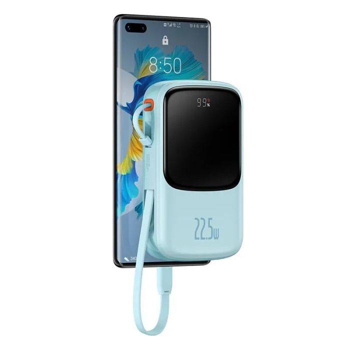 Baseus Qpow Pro + кабель USB to Type-C, 0.3 метра (3A, 20000 mAh, 22.5Вт, Type-C/USB-A/Lightning, QC 3.0) - Блакитний