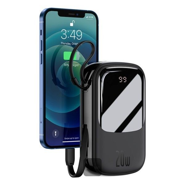 Baseus Qpow Pro + кабель USB to Type-C, 0.3 метра (3A, 20000 mAh, 22.5Вт, Type-C/USB-A/Lightning, QC 3.0) - Чорний