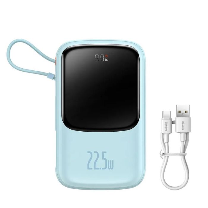 Baseus Qpow Pro + кабель USB to Type-C, 0.3 метра (3A, 20000 mAh, 22.5Вт, Type-C/USB-A/Lightning, QC 3.0) - Блакитний