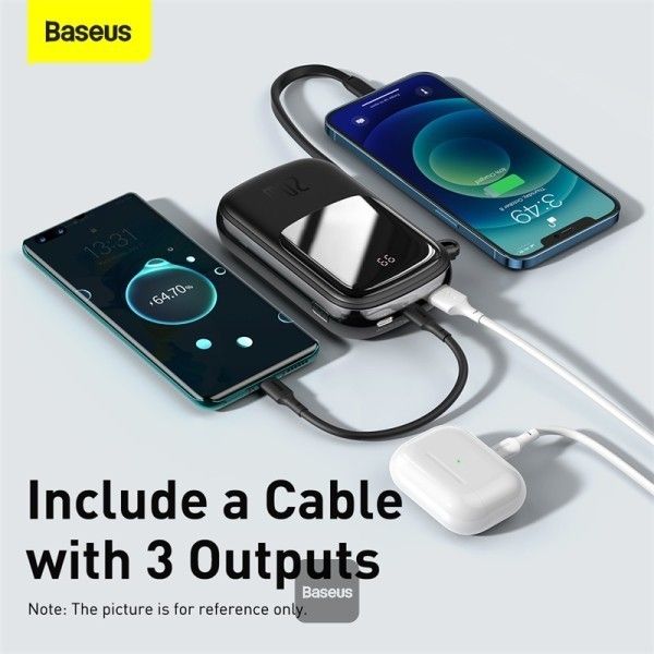 Baseus Qpow Pro + кабель USB to Type-C, 0.3 метра (3A, 20000 mAh, 22.5Вт, Type-C/USB-A/Lightning, QC 3.0) - Чорний