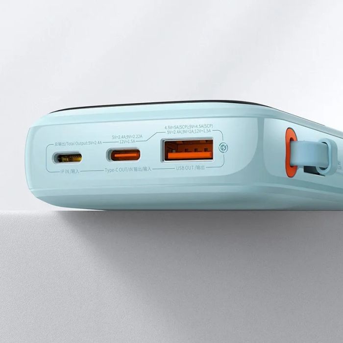 Baseus Qpow Pro + кабель USB to Type-C, 0.3 метра (3A, 20000 mAh, 22.5Вт, Type-C/USB-A/Lightning, QC 3.0) - Блакитний