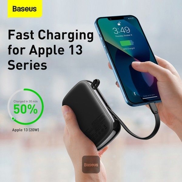Baseus Qpow Pro + кабель USB to Type-C, 0.3 метра (3A, 20000 mAh, 22.5Вт, Type-C/USB-A/Lightning, QC 3.0) - Чорний