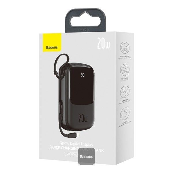 Baseus Qpow Pro + кабель USB to Type-C, 0.3 метра (3A, 20000 mAh, 22.5Вт, Type-C/USB-A/Lightning, QC 3.0) - Чорний