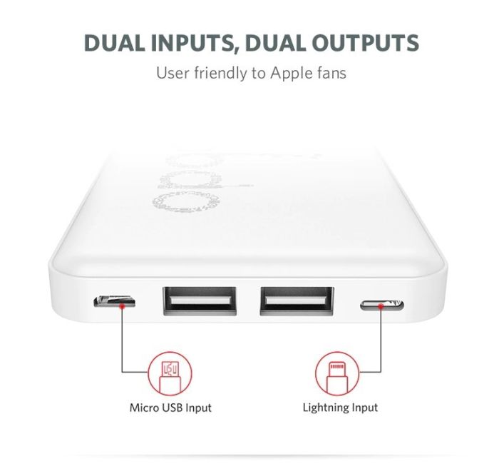 Yoobao KJ03 (10000 mAh, 2USB/1Type-C, з роз'ємом lightning, microUSB, 2.1А) - Блакитний