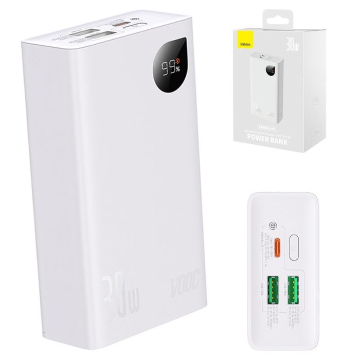 Baseus Adaman2, 20000 mAh, з дисплеєм, з USB кабелем тип-C, білий, USB тип-C, USB тип-A, Fast Charge, 30 Вт, #PPAD050002