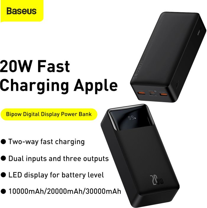 Baseus Bipow Digital Display 30000 mAh 20 W Black (PPBD050401)