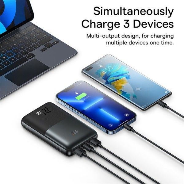 Baseus Bipow Pro + кабель USB to Type-C, 0.3 метра (3A, 20000 mAh, 22.5Вт, Type-C x 2 USB-A, QC 3.0) - Чорний