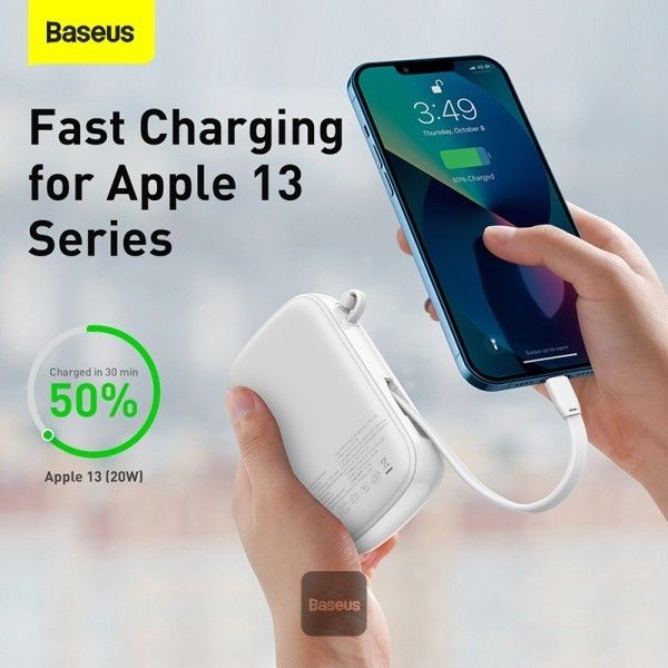 Baseus Qpow Pro + кабель USB to Type-C, 0.3 метра (3A, 20000 mAh, 22.5Вт, Type-C/USB-A/Lightning, QC 3.0) - Білий