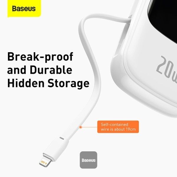 Baseus Qpow Pro + кабель USB to Type-C, 0.3 метра (3A, 20000 mAh, 22.5Вт, Type-C/USB-A/Lightning, QC 3.0) - Білий
