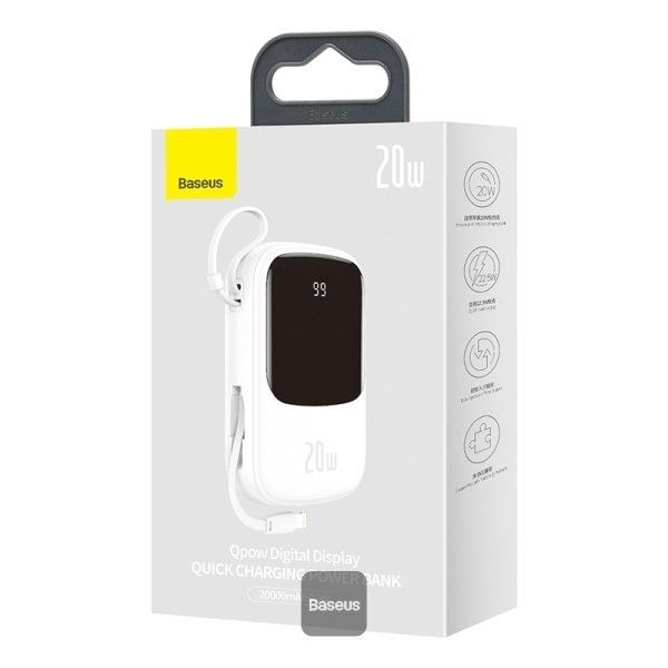 Baseus Qpow Pro + кабель USB to Type-C, 0.3 метра (3A, 20000 mAh, 22.5Вт, Type-C/USB-A/Lightning, QC 3.0) - Білий
