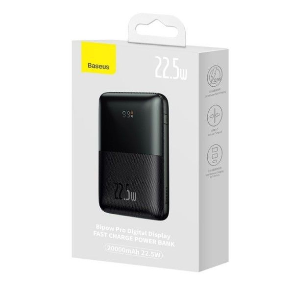 Baseus Bipow Pro + кабель USB to Type-C, 0.3 метра (3A, 20000 mAh, 22.5Вт, Type-C x 2 USB-A, QC 3.0) - Чорний