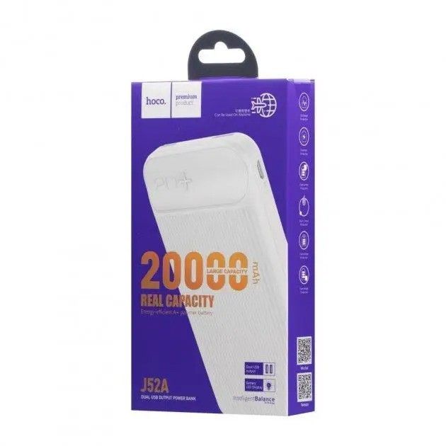 Hoco з LED індикатором 20000 mAh New Joy J52A Білий 2 USB 1 MicroUSB 1 Type-C