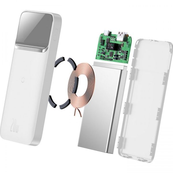 PowerBank Baseus Magnetic з бездротовою зарядкою QI 10000mAh, Білий