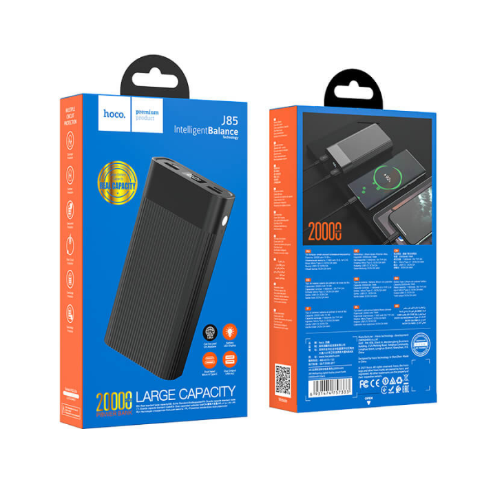 Павербанк повербанк 20000mAh HOCO J85 | 2USB/MicroUSB/Type-C, 2A| Чорний