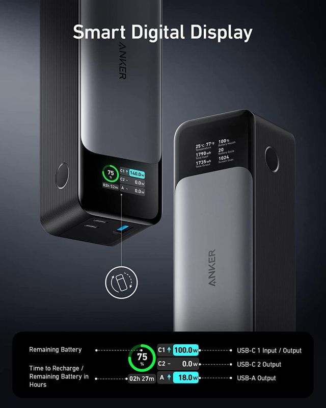 Anker 737 (PowerCore 24K) 24000 mAh, потужністю 140 Вт, Black