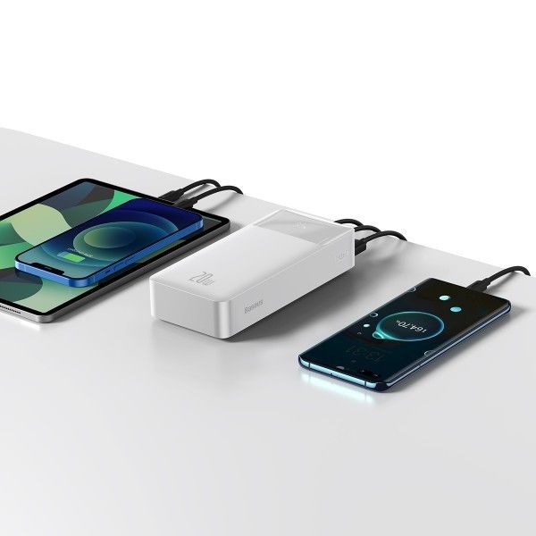 Baseus 30000 mAh 20W 3A PowerBank с быстрой зарядкойBipow Digital Display (PPDML-N02) White