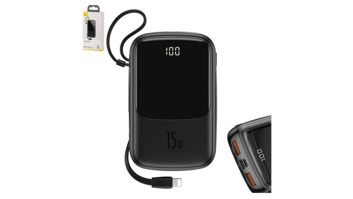 Baseus PPQD-F Qpow Digital Display 20000 mAh 15W With IP Cable Чорний (754891)